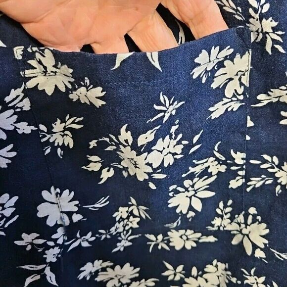 Lauren Ralph Lauren Women's Med Blue  Floral Cropped Pants linen blend wide leg - Picture 8 of 12